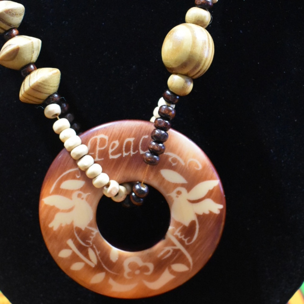 Matching Set: African Wooden Necklace and Earrings - Picture 6 of 6